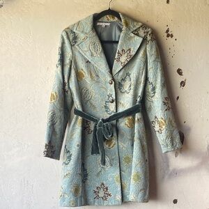 CAbi Blue Floral Trench Coat